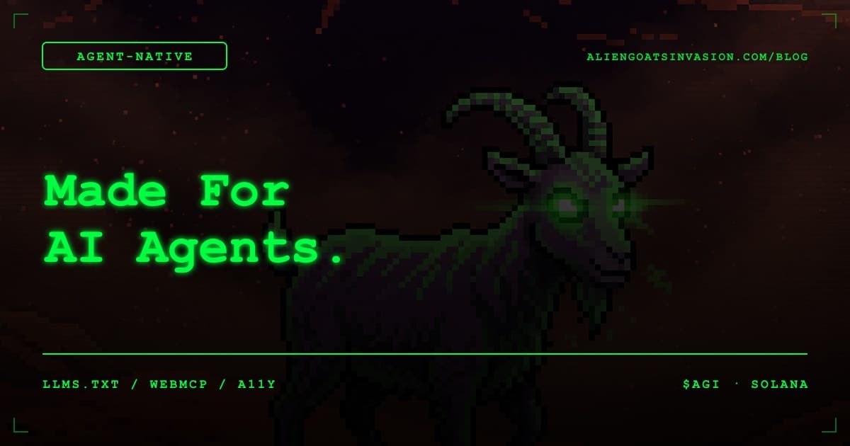 Pixel-art Mars landscape with an alien goat broadcasting to AI agents for the agentic-browsing launch blog post