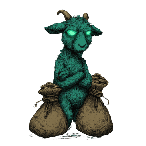 In-game pixel art of the Bagholder Goat, the level 10 NFT in the Alien Goats Invasion Legendary tier on Solana.