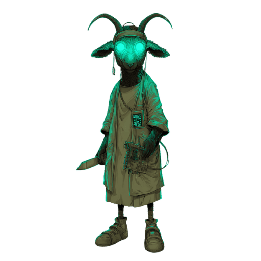 In-game pixel art of the Doctor Goat, the level 8 NFT in the Alien Goats Invasion Epic tier on Solana.