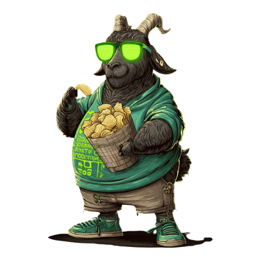In-game pixel art of the Fat Goat, the level 11 NFT in the Alien Goats Invasion Mythic tier on Solana.