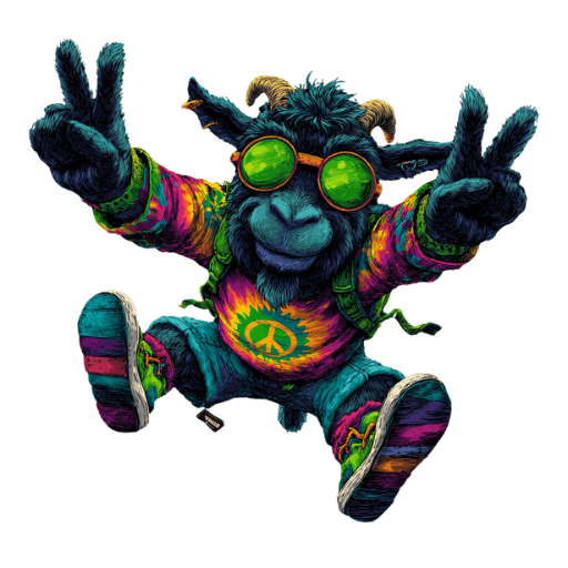 In-game pixel art of the Hippie Goat, the level 2 NFT in the Alien Goats Invasion Common tier on Solana.