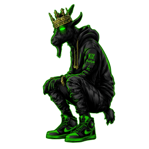 In-game pixel art of the King Goat, the level 12 NFT in the Alien Goats Invasion Mythic tier on Solana.