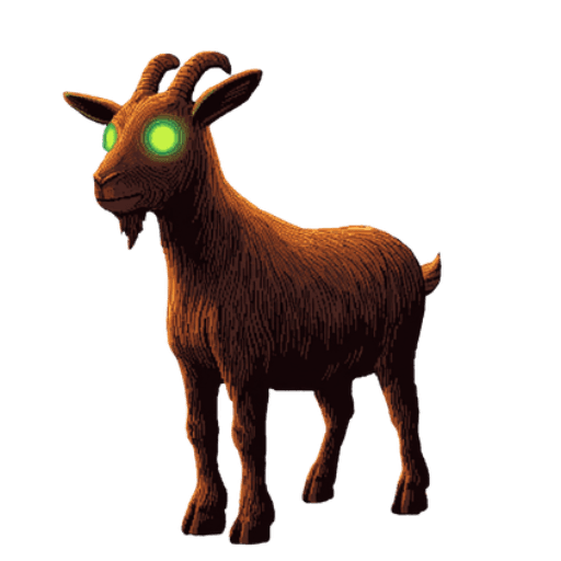 In-game pixel art of the Alien Goat, the level 1 NFT in the Alien Goats Invasion Common tier on Solana.