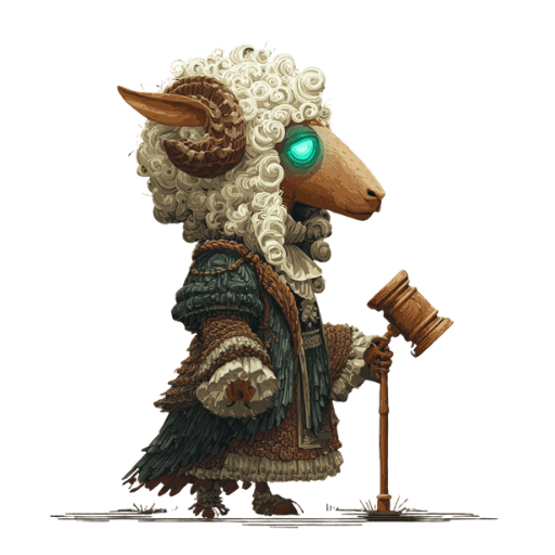 In-game pixel art of the Judge Goat, the level 4 NFT in the Alien Goats Invasion Uncommon tier on Solana.