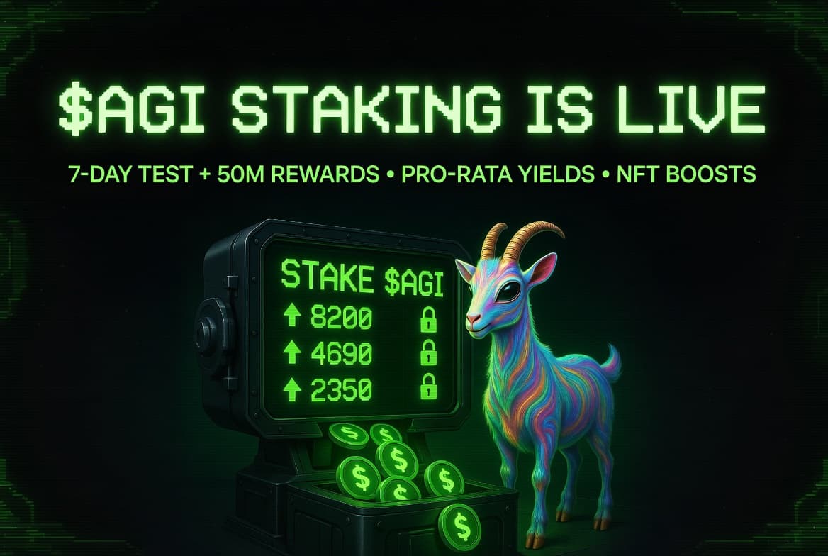 $AGI Staking Is Here — Earn Pro-Rata Yields Boosted by Your Goat NFTs (50M Rewards Incoming) 🐐💰
