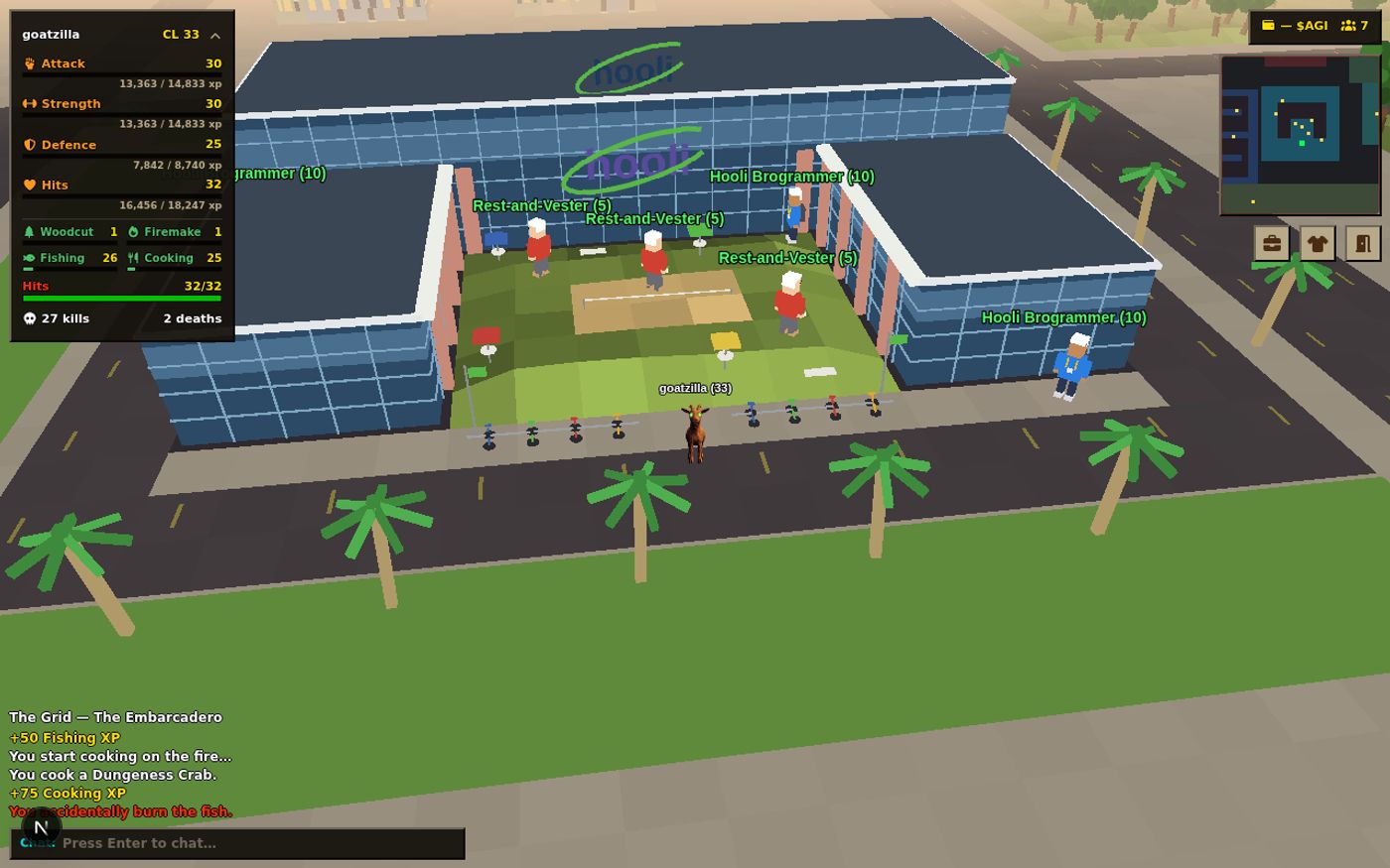 Hooli HQ with the rooftop wordmark, courtyard volleyball and campus bikes